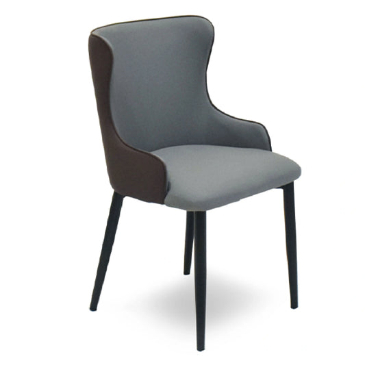 Chair with gray cushioned seat and backrest on a white background