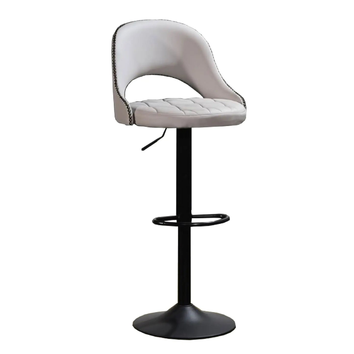 Gray bar stool with a black base on a white background