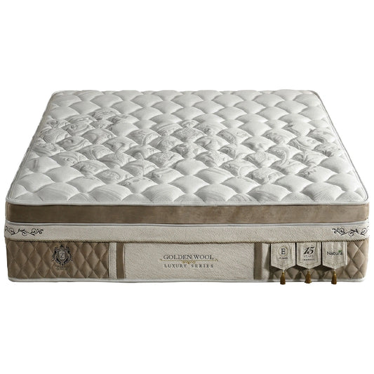Mattress with 'Golden Wool' branding on a white background