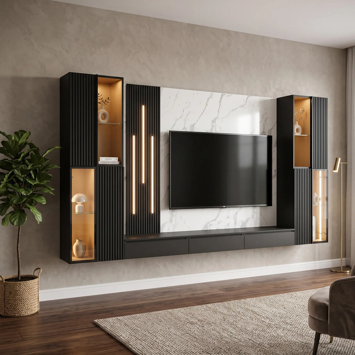 Grand Linear Marble & Slate Hall Cabinet