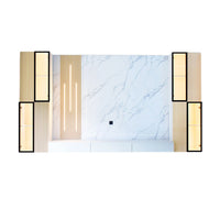 Modern bathroom vanity with marble countertop and gold accents