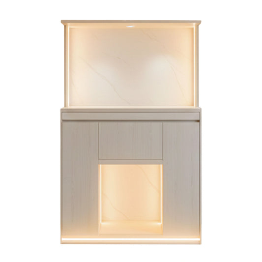 Two wall-mounted lights with a warm glow on a white background