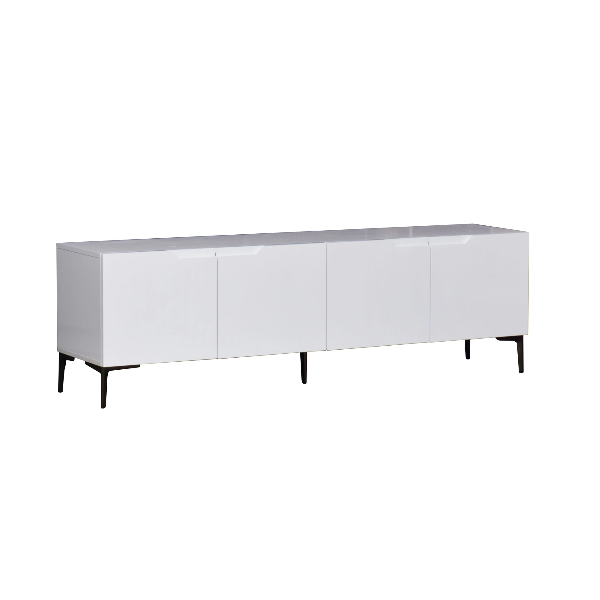 White sideboard with black legs on a white background
