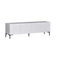 White sideboard with black legs on a white background