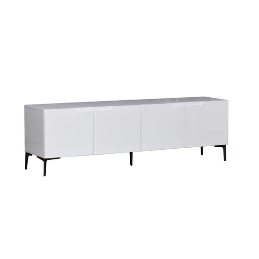 White sideboard with black legs on a white background