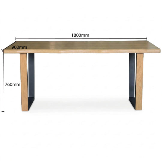 Wooden table with dimensions labeled on a white background