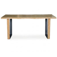 Wooden table with black legs on a white background