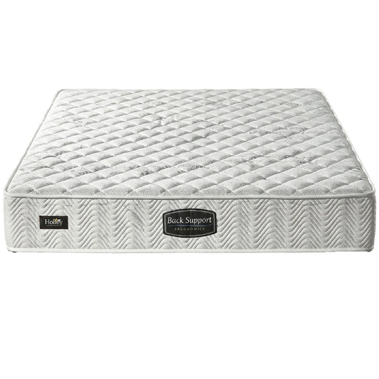 Gray mattress with 'Back Support' branding on a white background