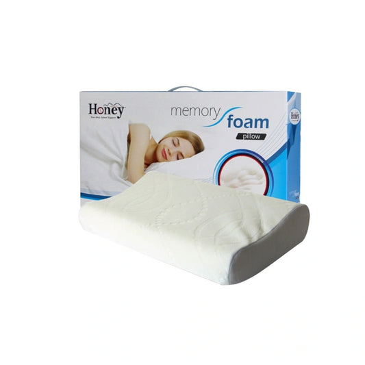 Memory foam pillow with packaging displaying the brand 'Honey'.