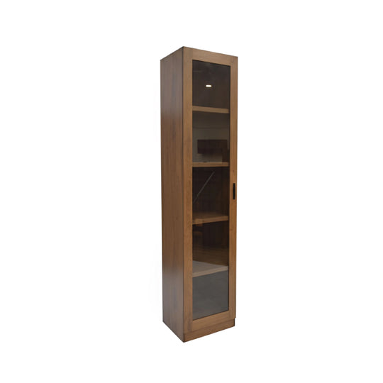 Wooden cabinet with glass doors on a white background