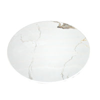 Round marble coaster with white and gray pattern on a white background