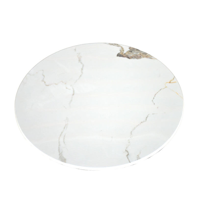 Round marble coaster with white and gray pattern on a white background