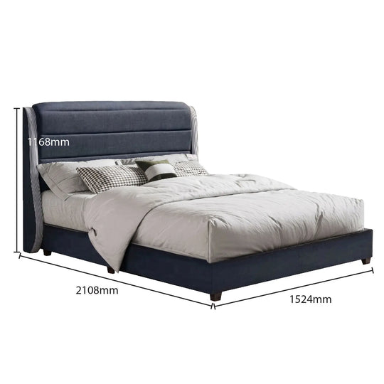 Bed with dimensions labeled on a white background