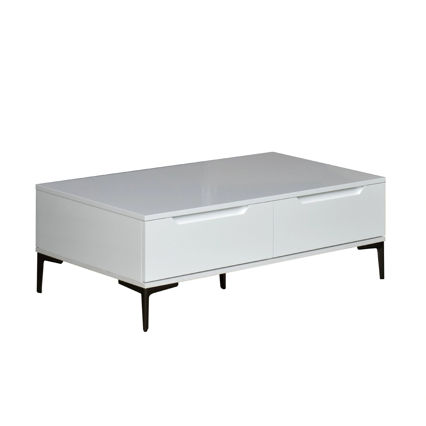 White coffee table with a drawer on a white background