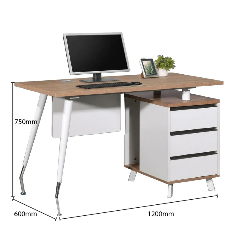Computer desk with measurements on a white background