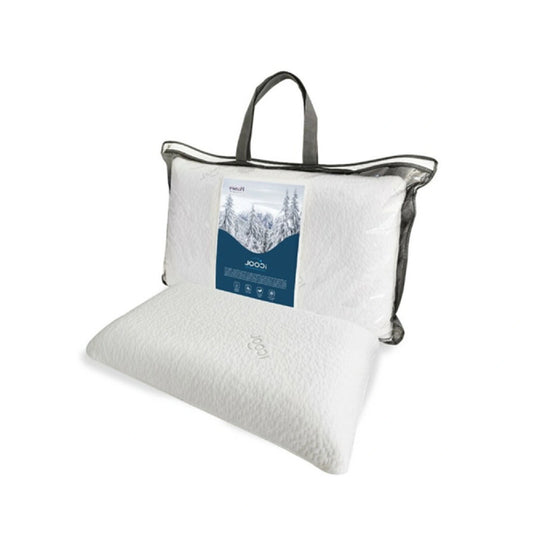 White pillow with gray edges and a Jocobi label on a white background