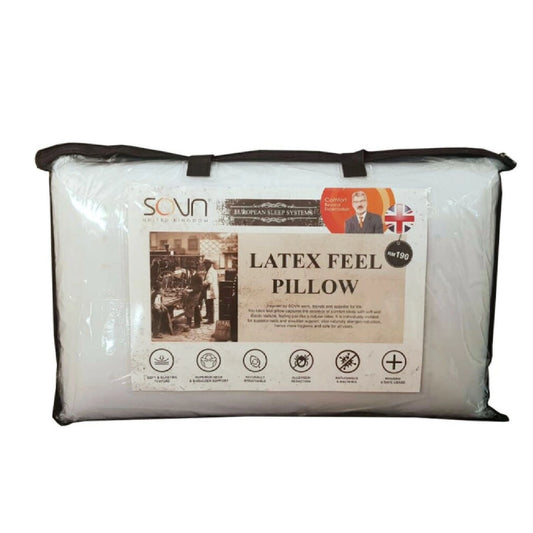 Sevin latex feel pillow packaging on a white background