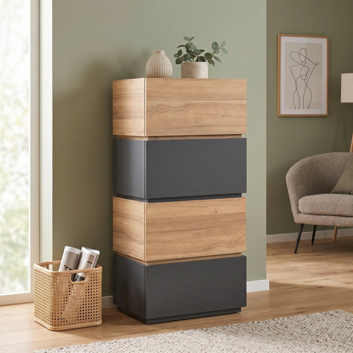 Leko 4-Drawer Compact Side Cabinet