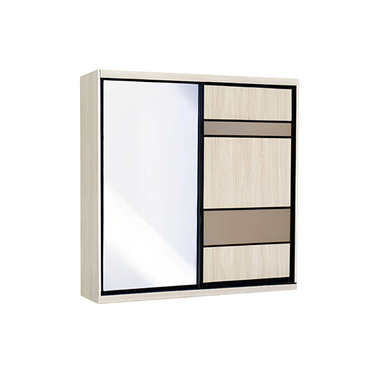Sliding wardrobe with mirror and wooden panels on a white background