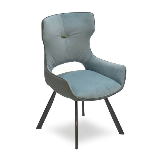 Blue chair with black legs on a white background