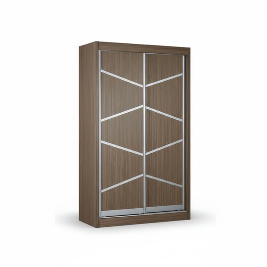 Wooden wardrobe with glass sliding doors on a white background