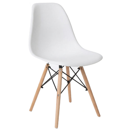 White chair with wooden legs on a white background