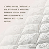 Close-up of premium viscose knitting fabric with text about Vitamin E benefits