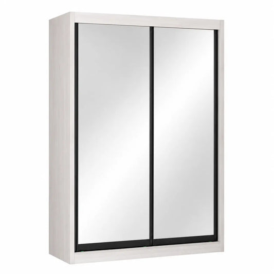 A wall-mounted medicine cabinet with two sliding mirror doors and a light gray wood-grain finish, set against a plain white background.