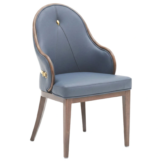 Blue chair with wooden accents on a white background
