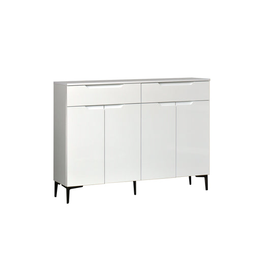 White cabinet with black legs on a white background