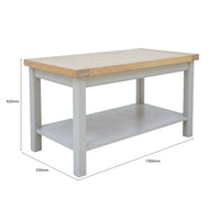 Measurement chart of a kitchen island with dimensions labeled