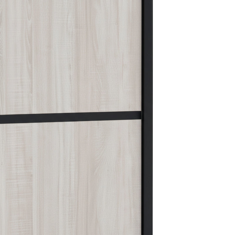 Close-up of a wooden panel with a black frame