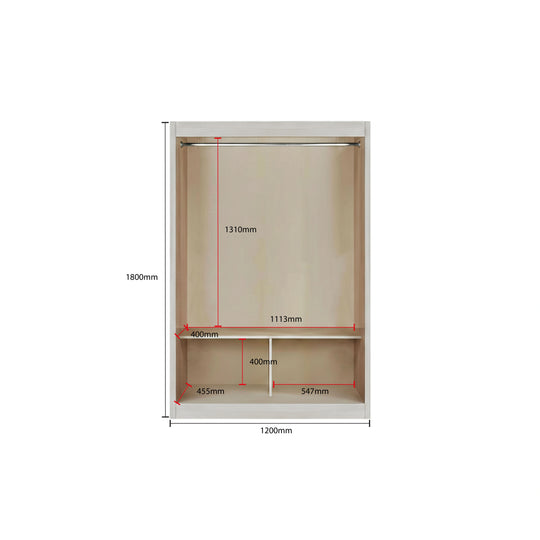 Measurement chart of a wooden cabinet with dimensions labeled