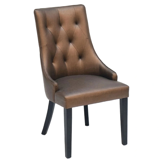 Brown leather chair with tufted backrest on a white background