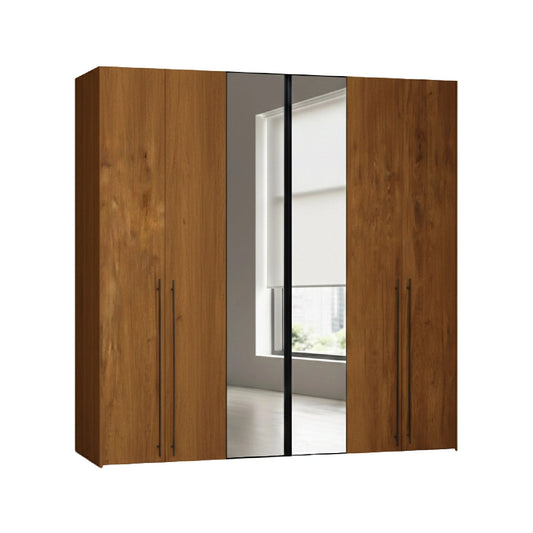 Wooden wardrobe with a mirror door on a white background