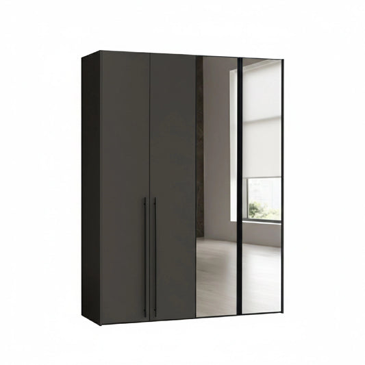 Black wardrobe with a mirror door on a white background