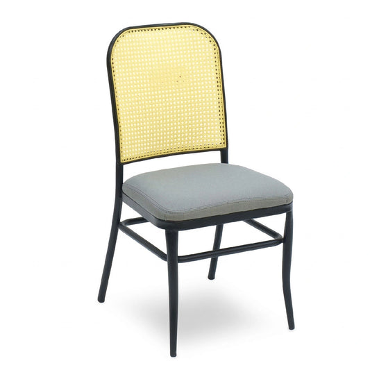 Chair with yellow backrest and gray seat on a white background