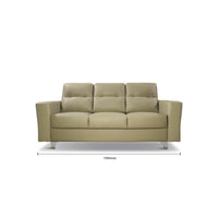 Beige sofa with dimensions on a white background