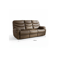 Brown leather sofa with dimensions on a white background