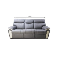 Gray sofa with dimensions indicated on a white background