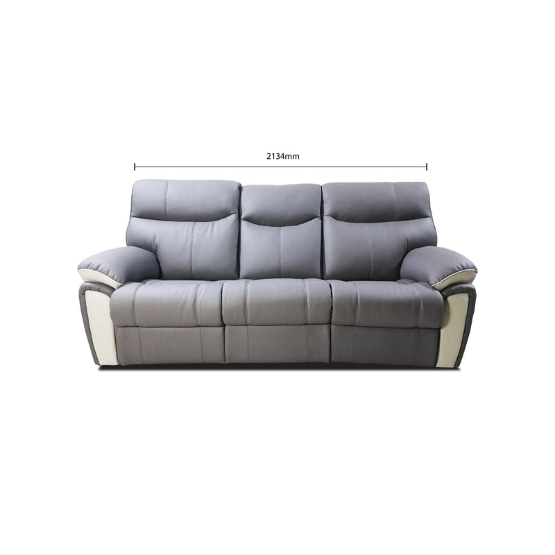Gray sofa with dimensions indicated on a white background
