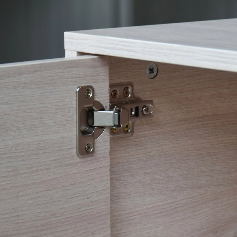 Wooden cabinet with a hinge on a neutral background