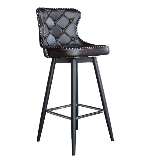 Black bar stool with quilted seat on a white background