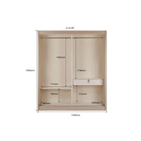 Measurement chart of a wardrobe with dimensions labeled on a white background
