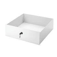White drawer with a black handle on a white background