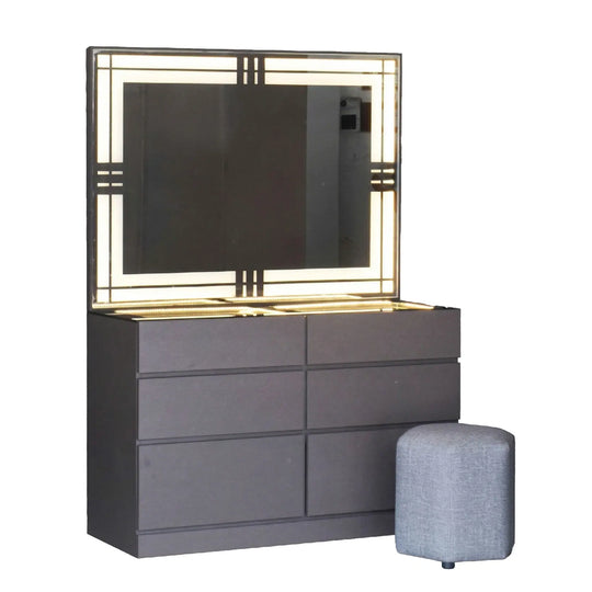 Dresser with mirror and stool on a white background