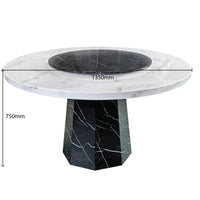 Marble dining table with dimensions on a white background