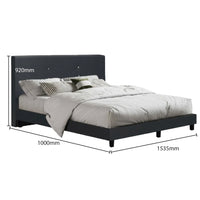 Bed with dimensions labeled on a white background