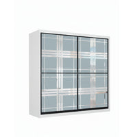 White wardrobe with glass sliding doors on a white background