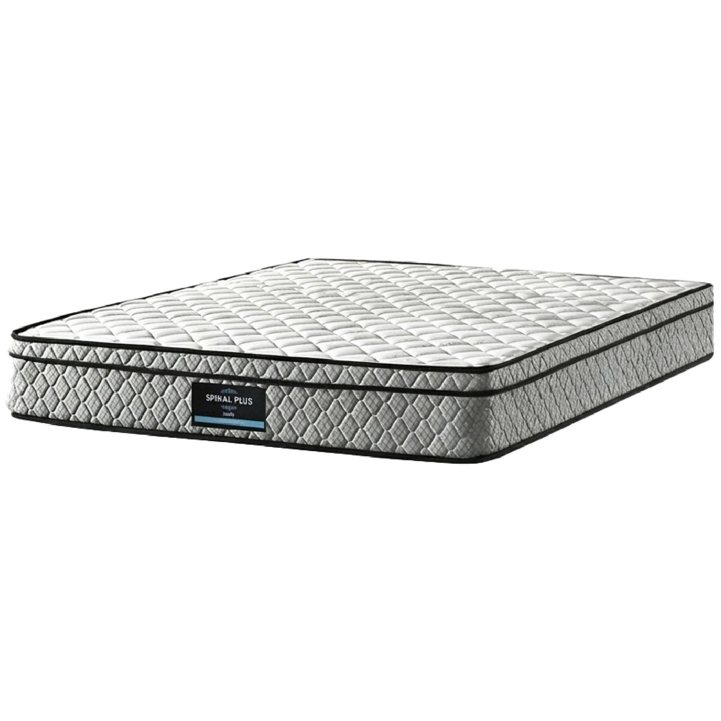 Mattress with brand label on a white background